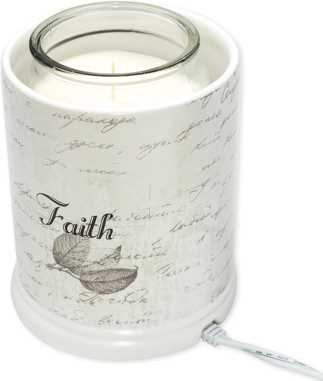 Dream Bigger Actions Louder Faith Stronger Grey Leaves White Ceramic Stone Jar Warmer