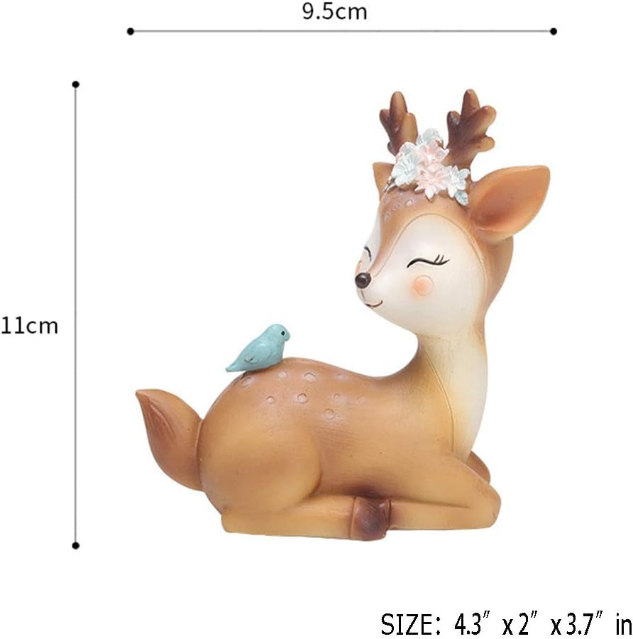 4.3 Inch Woodland Animal Deer Cake Topper Cute Baby Shower Party Decoration Deer Figurines Toy Christmas Miniature Doe Fawn Resin Ornament for Birthday Wedding Anniversary