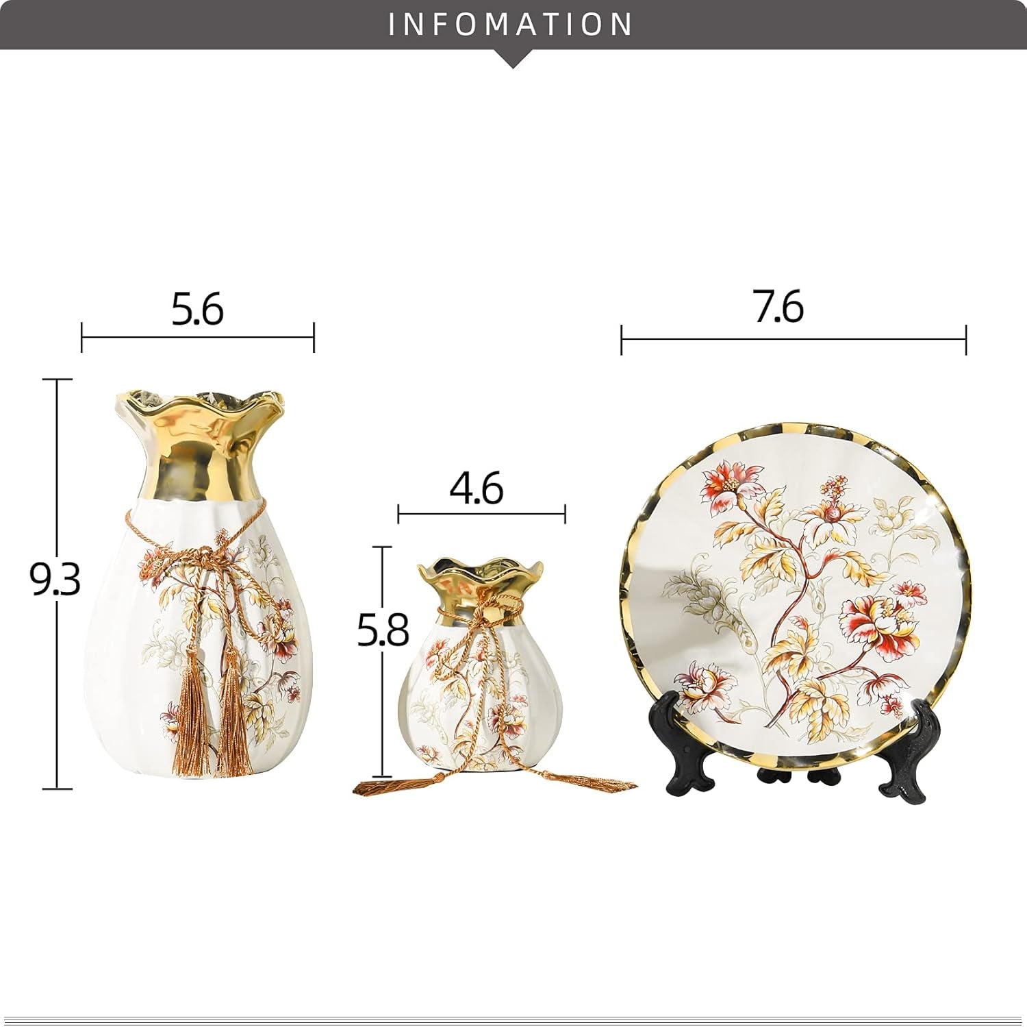 Ceramic Flower Vases Set of 3, Special Design Style of Flambed Glazed,Decorative Modern Floral Vase for Home Decor Living Room Centerpieces and Events White2