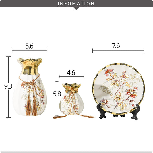 Ceramic Flower Vases Set of 3, Special Design Style of Flambed Glazed,Decorative Modern Floral Vase for Home Decor Living Room Centerpieces and Events White2