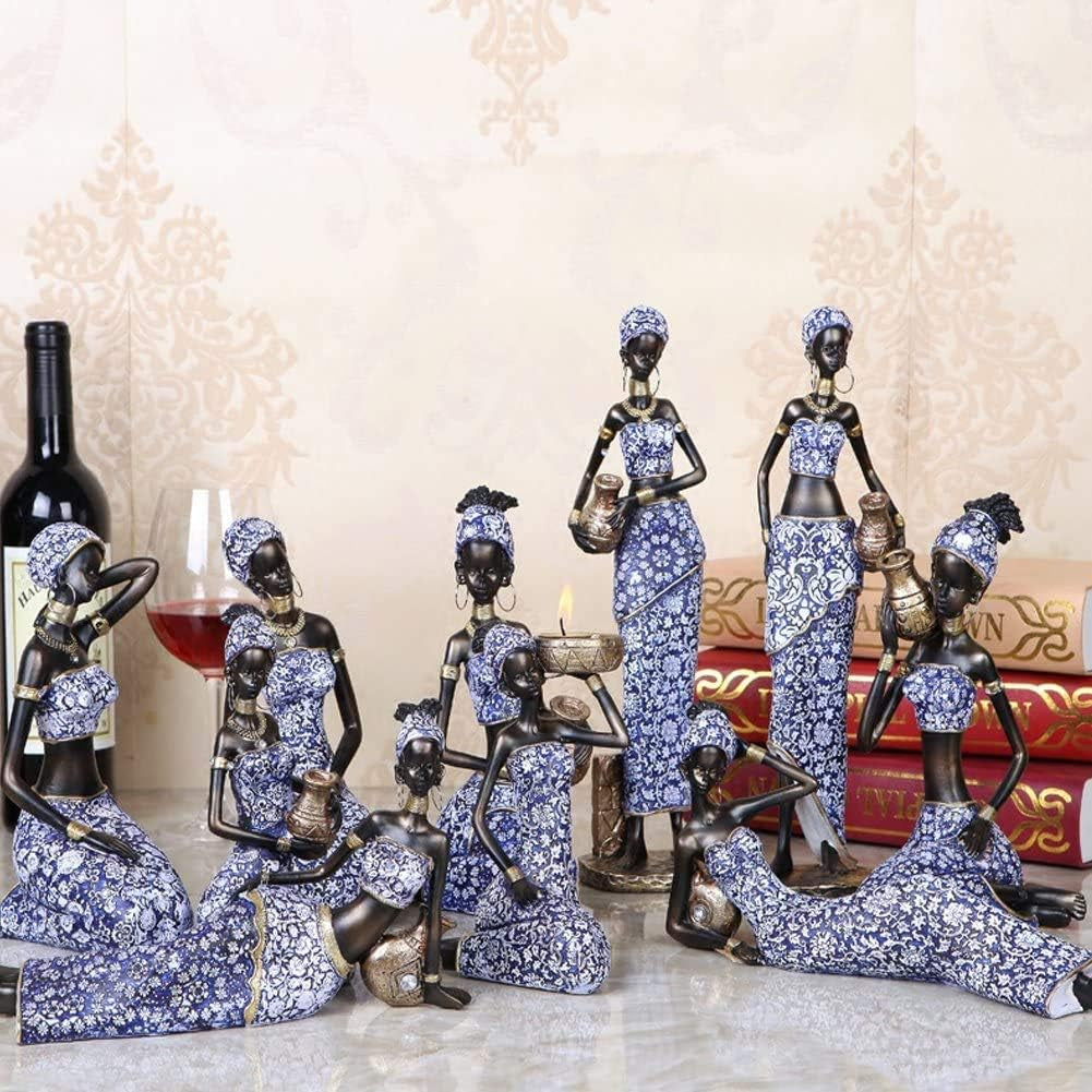 2Pcs Resin African Lady Figurine Sculpture Creative Art Sculptures for Home Decor Collection (A)