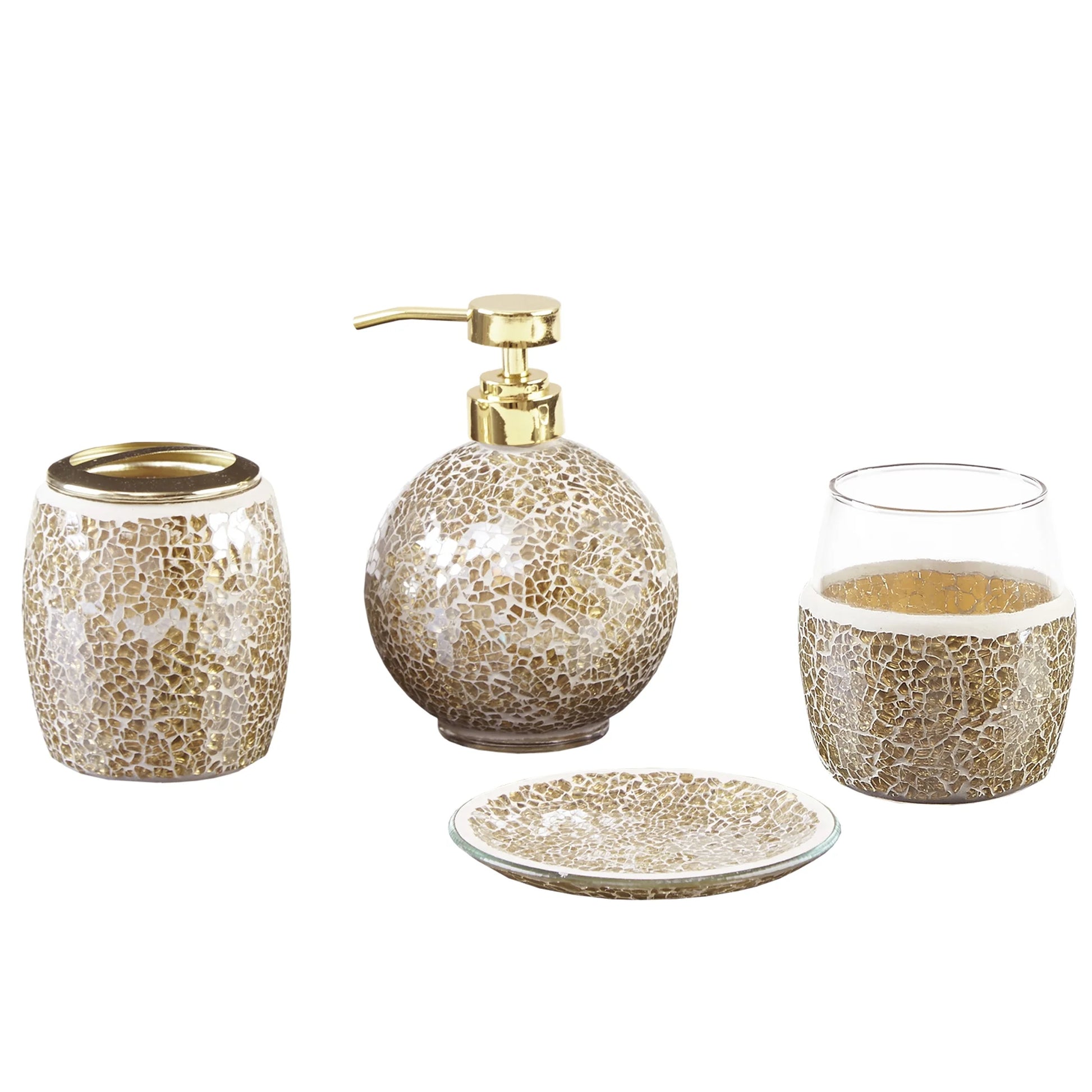 4 Piece Mosaic Bath Accessories Sets, Gold,Silver,Multi-Color