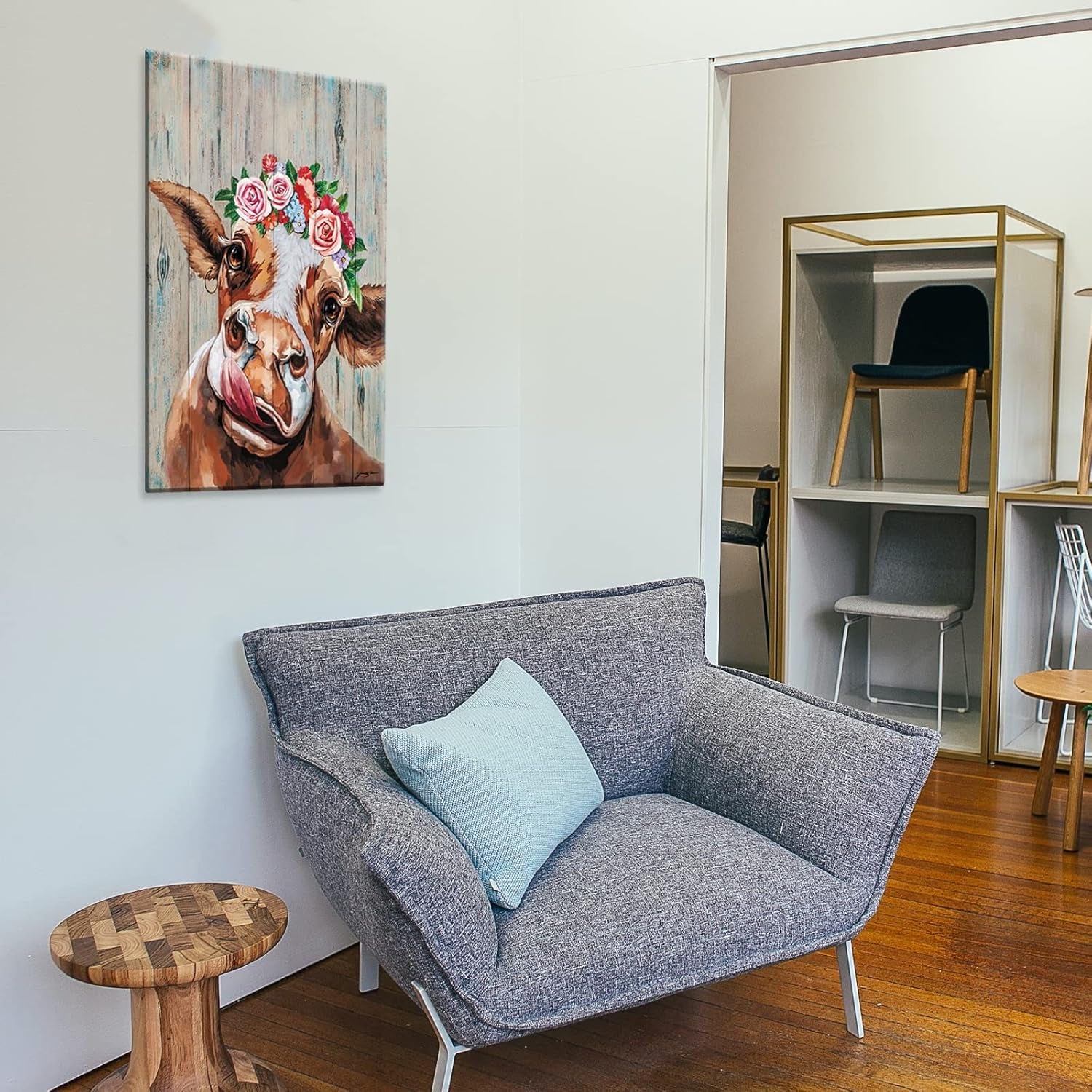 Large Cow Pictures Wall Decor Farmhouse Cute Cow Painting Canvas Wall Art Rustic Country Cow Print Home Picture Decor for Bathroom Kitchen Bedroom 16" X 24"