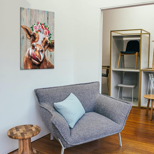 Large Cow Pictures Wall Decor Farmhouse Cute Cow Painting Canvas Wall Art Rustic Country Cow Print Home Picture Decor for Bathroom Kitchen Bedroom 16" X 24"