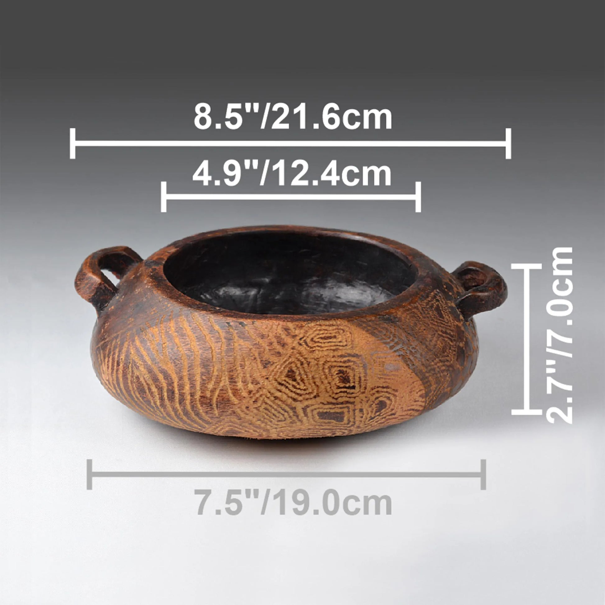 Old Hand Carved African Tribal Decorative Wooden Ceremonial Bowl with 2 Handles 9.3”/21.2Cm (N3415)