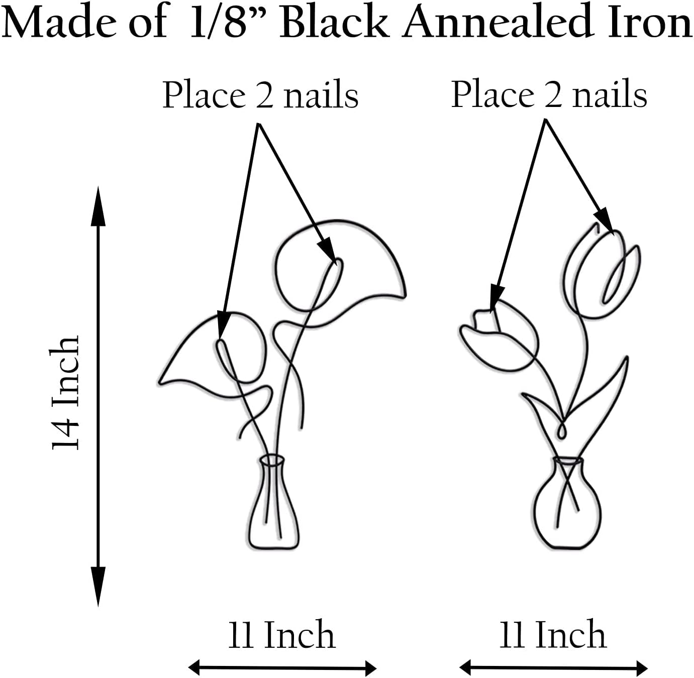 Metal Flower Wall Decor | Boho Metal Wall Art | Minimalist Plant Wall Decor | Bedroom & Living Room Wall Decor (Tulip & Calla)