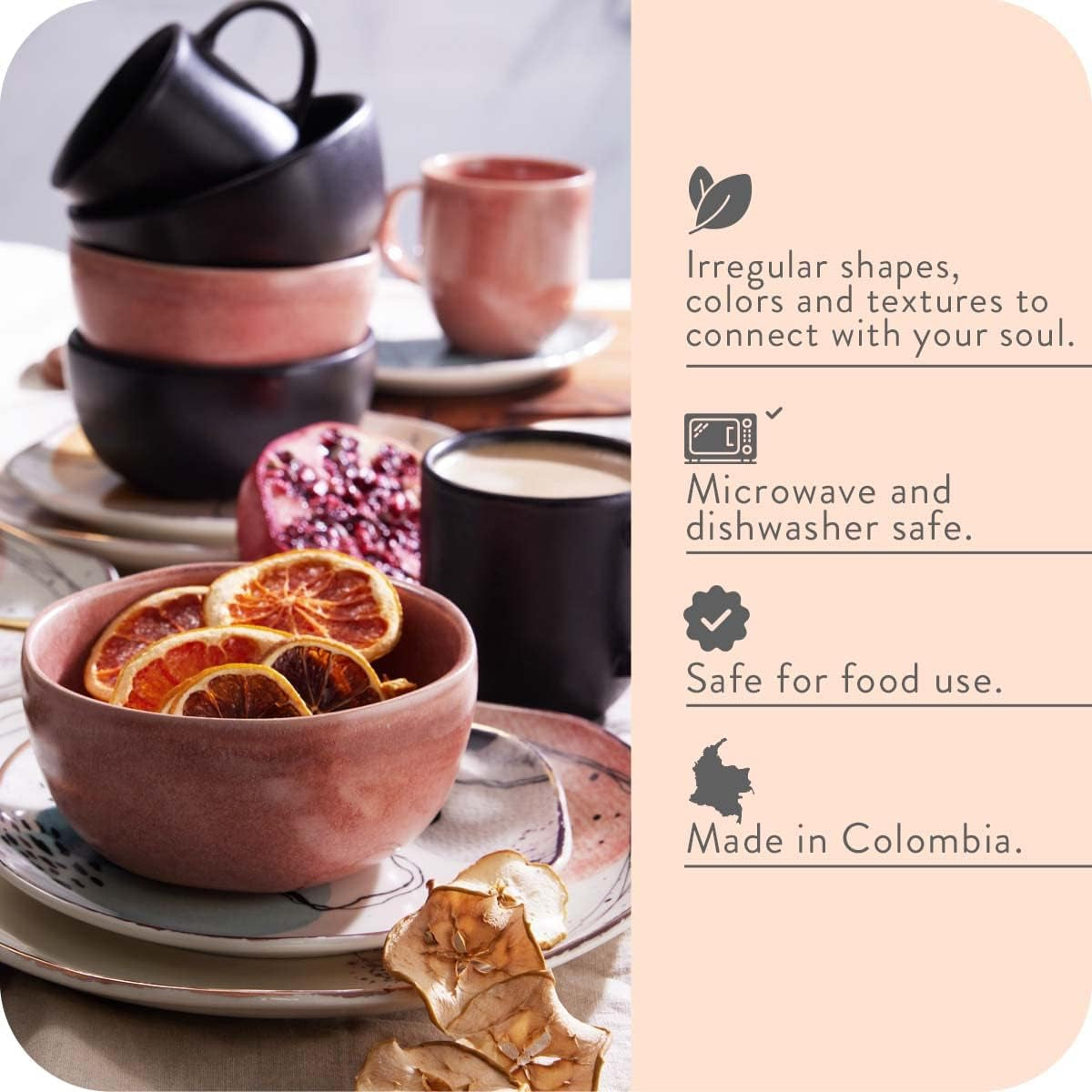 ' Juego De Vajilla Corona 16 Piezas Loza | | Servicio Para 4| Cerámica| Set De Vajilla 4 Puestos, 16 Piezas | Formas Orgánicas Servicio De 16 Piezas Para 4 Euritmia