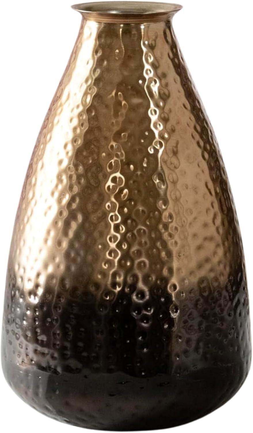 Decorative Metal Vase with Hammered Rustic Bronze Ombre Finish 12In