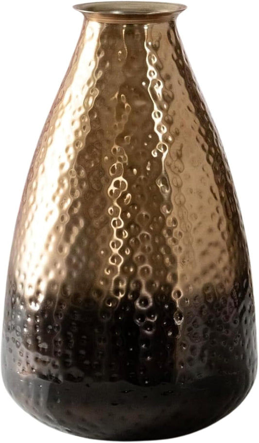Decorative Metal Vase with Hammered Rustic Bronze Ombre Finish 12In