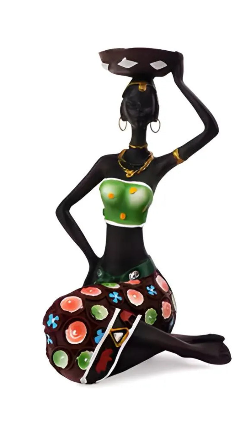 African Woman Candle Holder – Hand-Painted Sculpture – Boho Home Décor