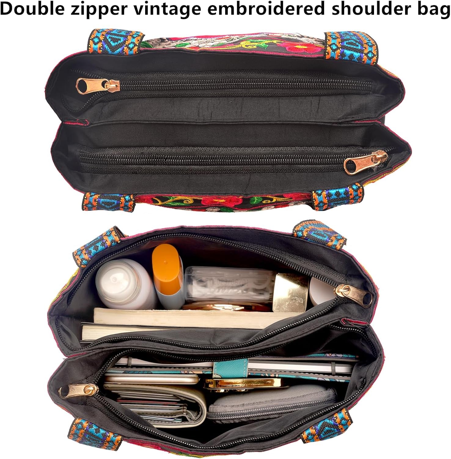 Hobo Crossbody Bag for Women, Vintage Ethnic Tribal Embroidered Boho Hippie Tote Handbags Shoulder Purse