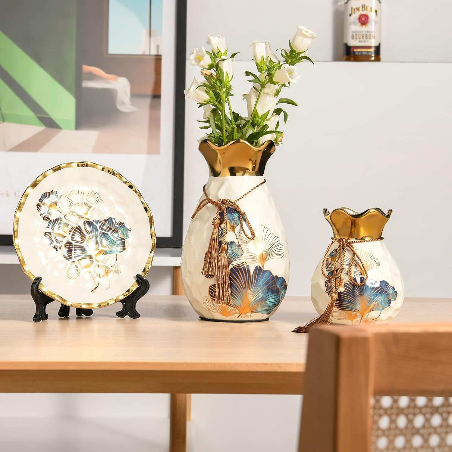 Ceramic Vases Set of 3 for Home Decor White Ceramic Vase Set Flower Vases Minimalist Nordic Boho Ins Style for Wedding Dinner Table Party Living Room Office Bedroom…