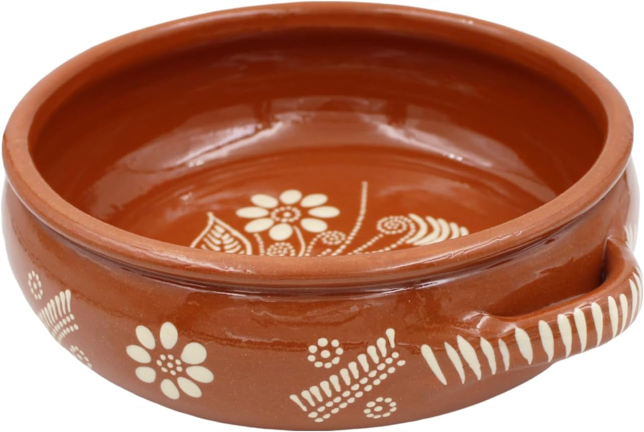 Traditional Portuguese Hand-Painted Vintage Clay Terracotta Cooking Pot Cazuela (N.2 7" Diameter)