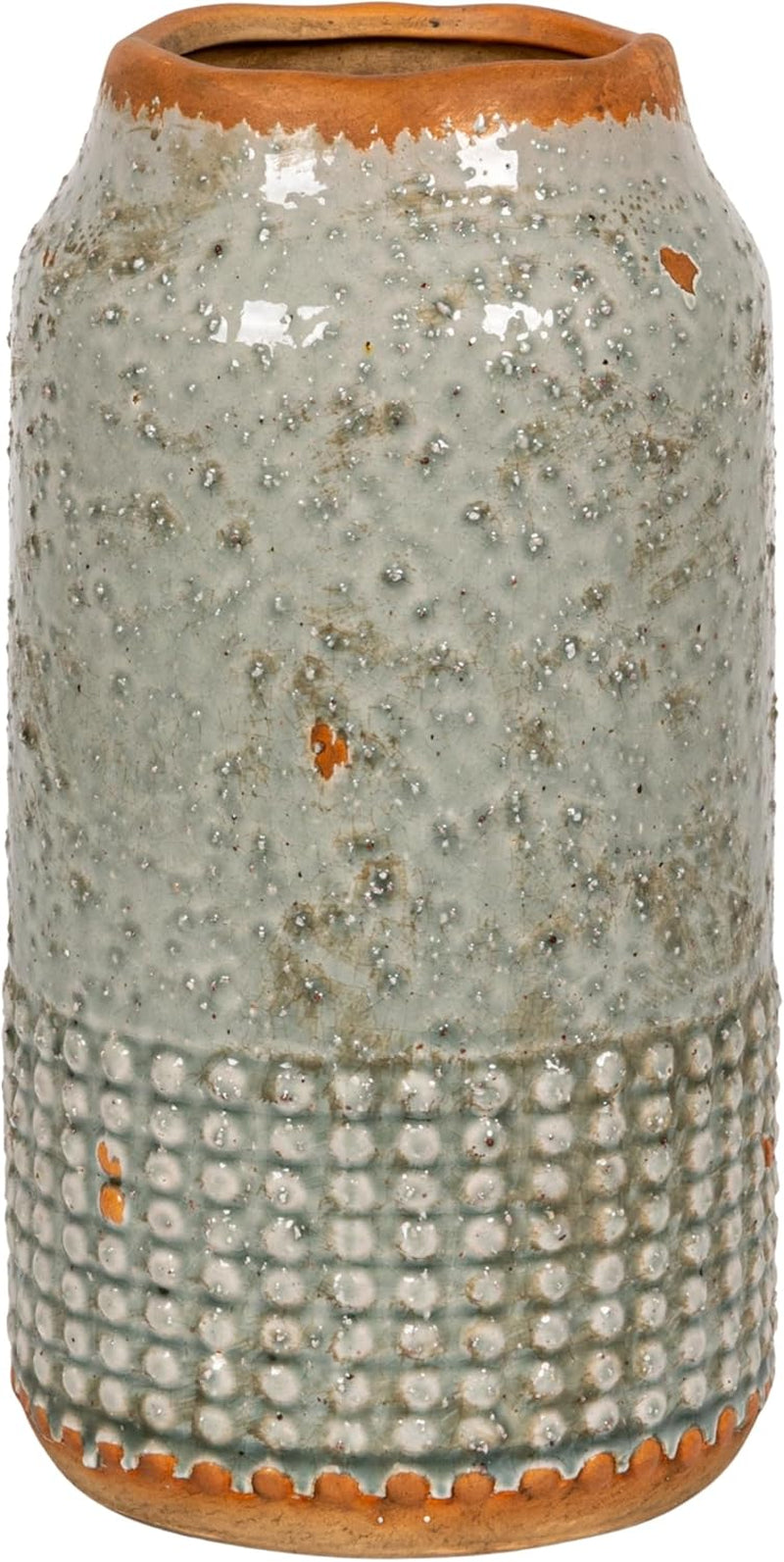 round Terra-Cotta Hobnail Planter Vase with Heavily Distressed Finish, Grey