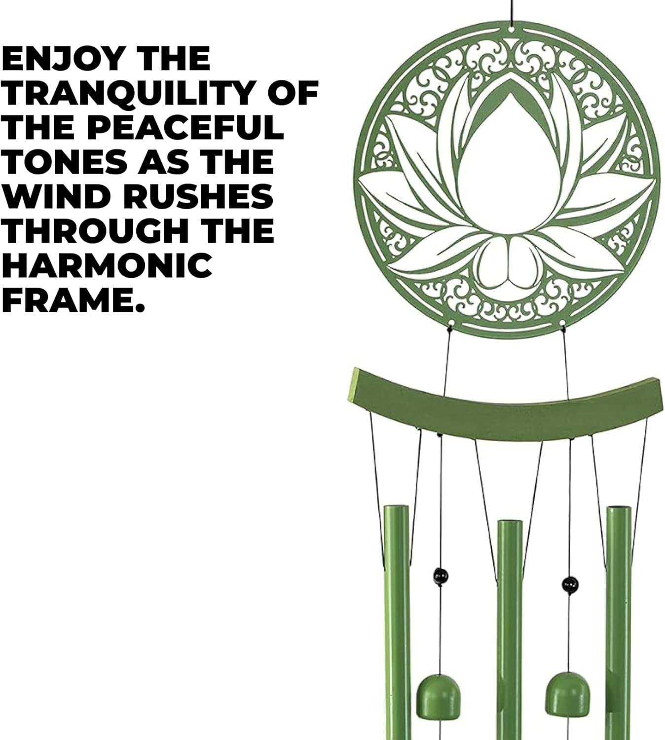 Lotus Medallion Wind Chimes for outside - Harmonic Windchimes with Lotus Design for Gardens, Patios, and Porches - Thoughtful Gift for Mom, Grandma, and Plant Lovers - 8 X 8 X 37 Inches