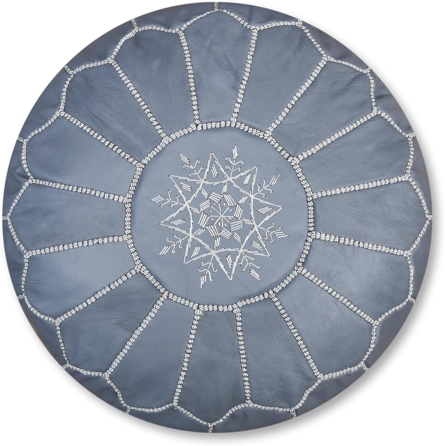 Premium Moroccan Leather Pouf - Handmade - Delivered Stuffed - Ottoman, Footstool, Floor Cushion (Grey)