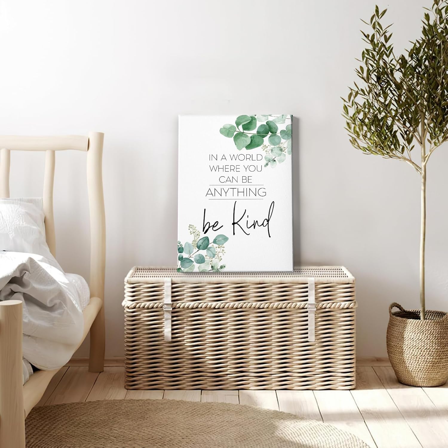 Be Kind Inspirational Wall Art Decor: Framed Canvas Wall Art, Motivational Eucalyptus Positive Decoration for Bathroom, Bedroom 11X14