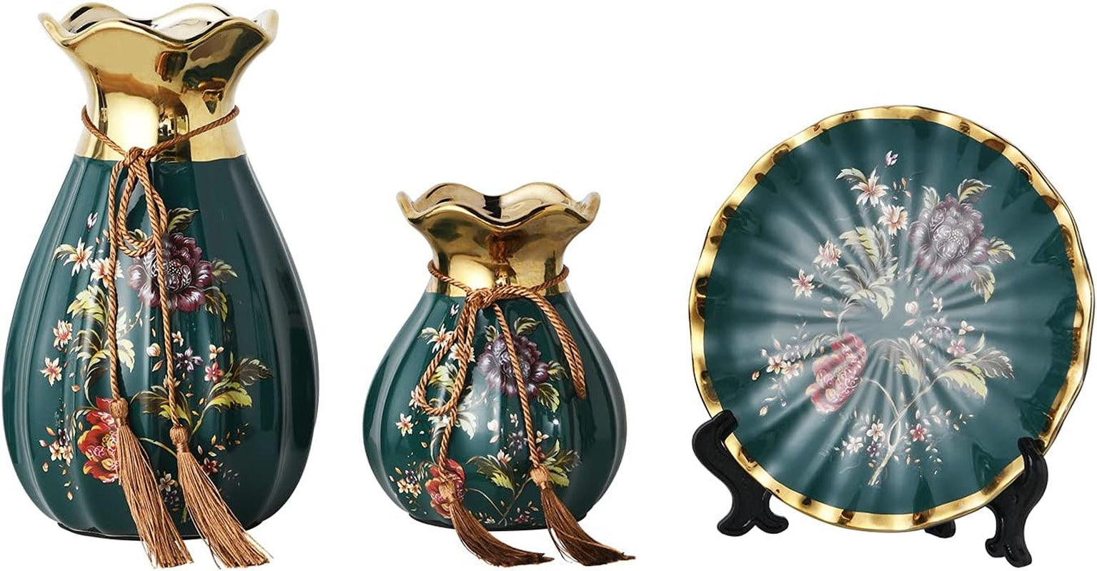 Ceramic Vases Set of 3 for Home Decor, Chinese Classical and Gorgeous Pottery Vase, Flower