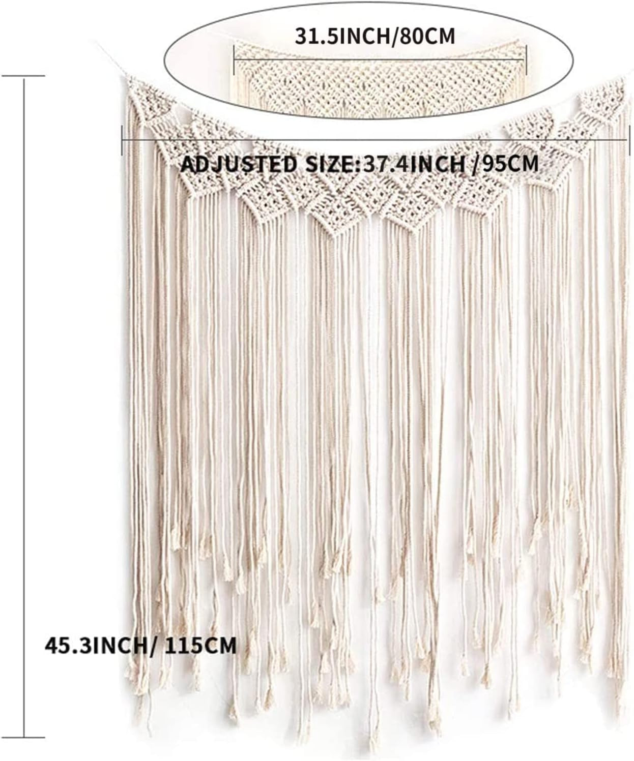 Macrame Wall Hanging, Large Woven Wall Hangings, Boho Cotton Handmade Macrame Backdrop Wall Decor for Wedding Living Room Bedroom Gallery, 37"X 45"