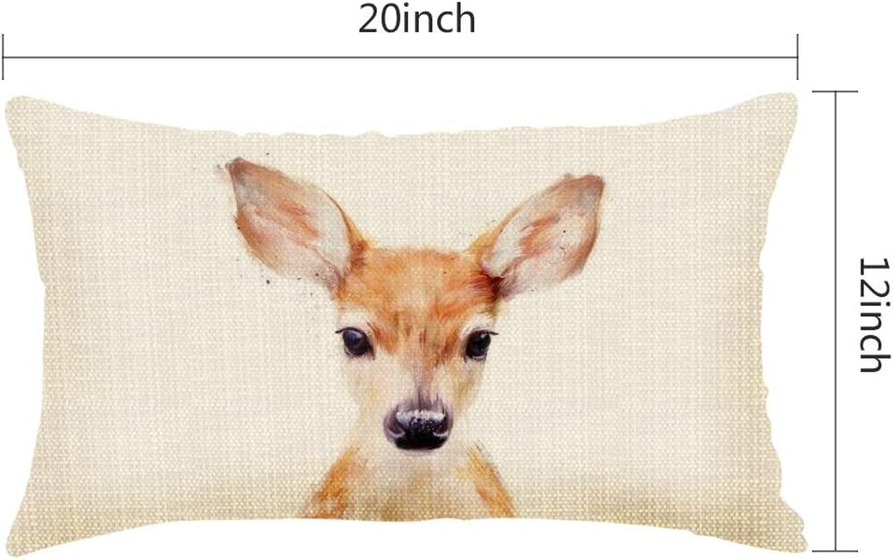 Throw Pillow Cover Cute Deer Art Little Animal Brown Decorative Pillow Case Home Decor 20X12 Inches Pillowcase