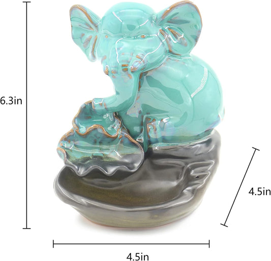 Ceramic Waterfall Incense Burner Ceramic Backflow Incense Holder Elephant Antique Ceramic Aromatherapy Ornament Home Decor Yoga with 15 Incense Cones and Accessories