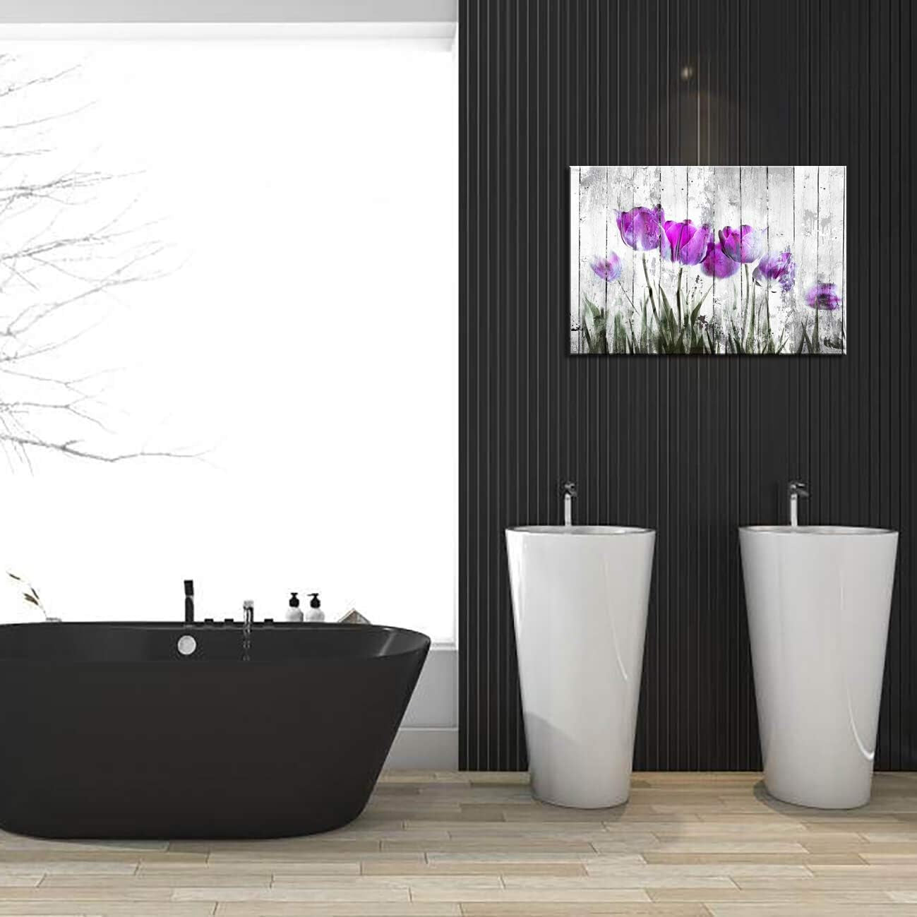 Tulip Wall Art for Bedroom Abstract Purple Flower Canvas Print 12"X16"Wall Art Painting for Living Room Wall Decor and Artwork Modern Home Decorations Framed Wall Art Photo Canvas Prints Ready to Hang