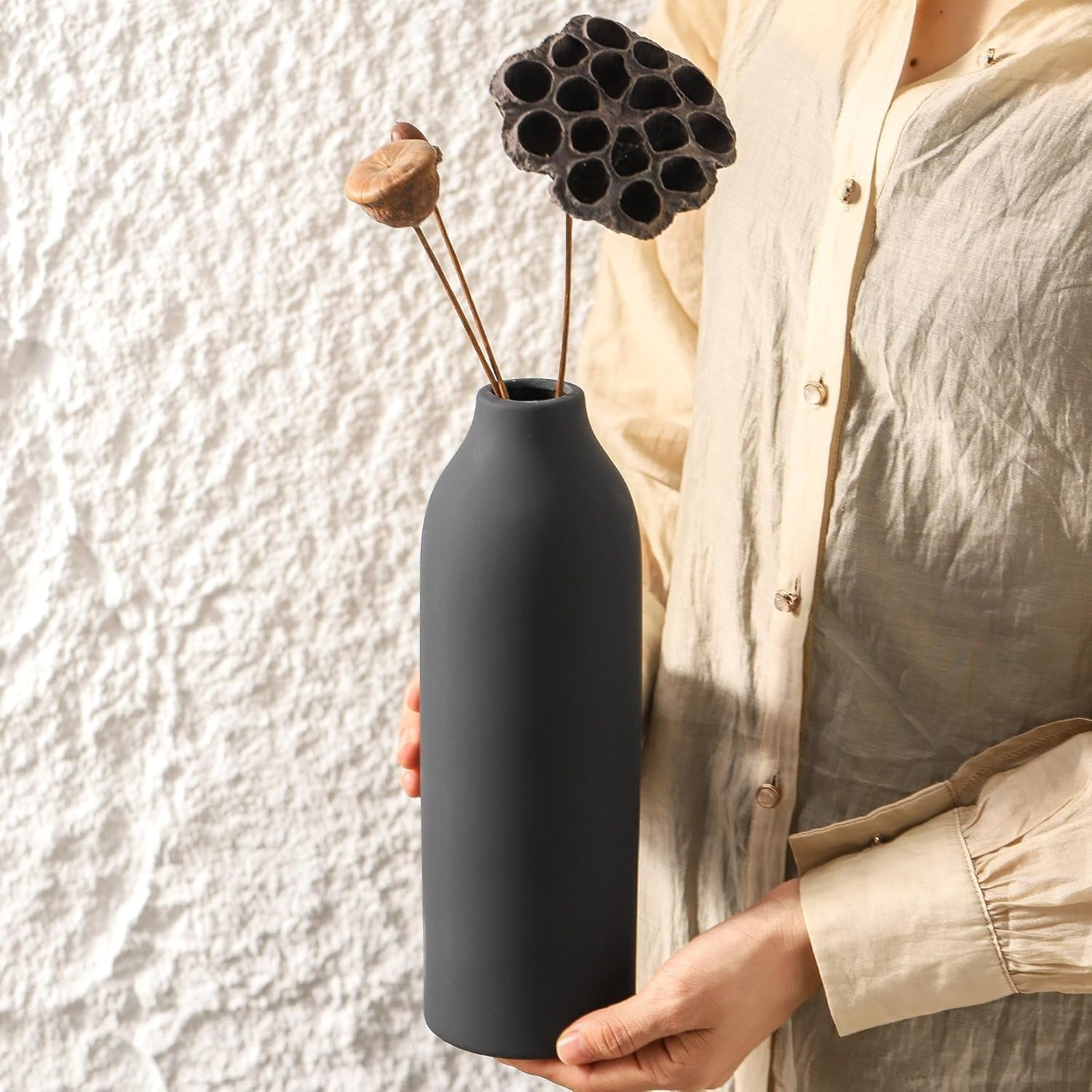 Elegant Ceramic Vase Set of 3 - Modern Farmhouse Home Decor for Fresh & Dried Flowers, Perfect for Bedroom, Living Room, Bookshelves, and Centerpieces - Boho Chic Decoration