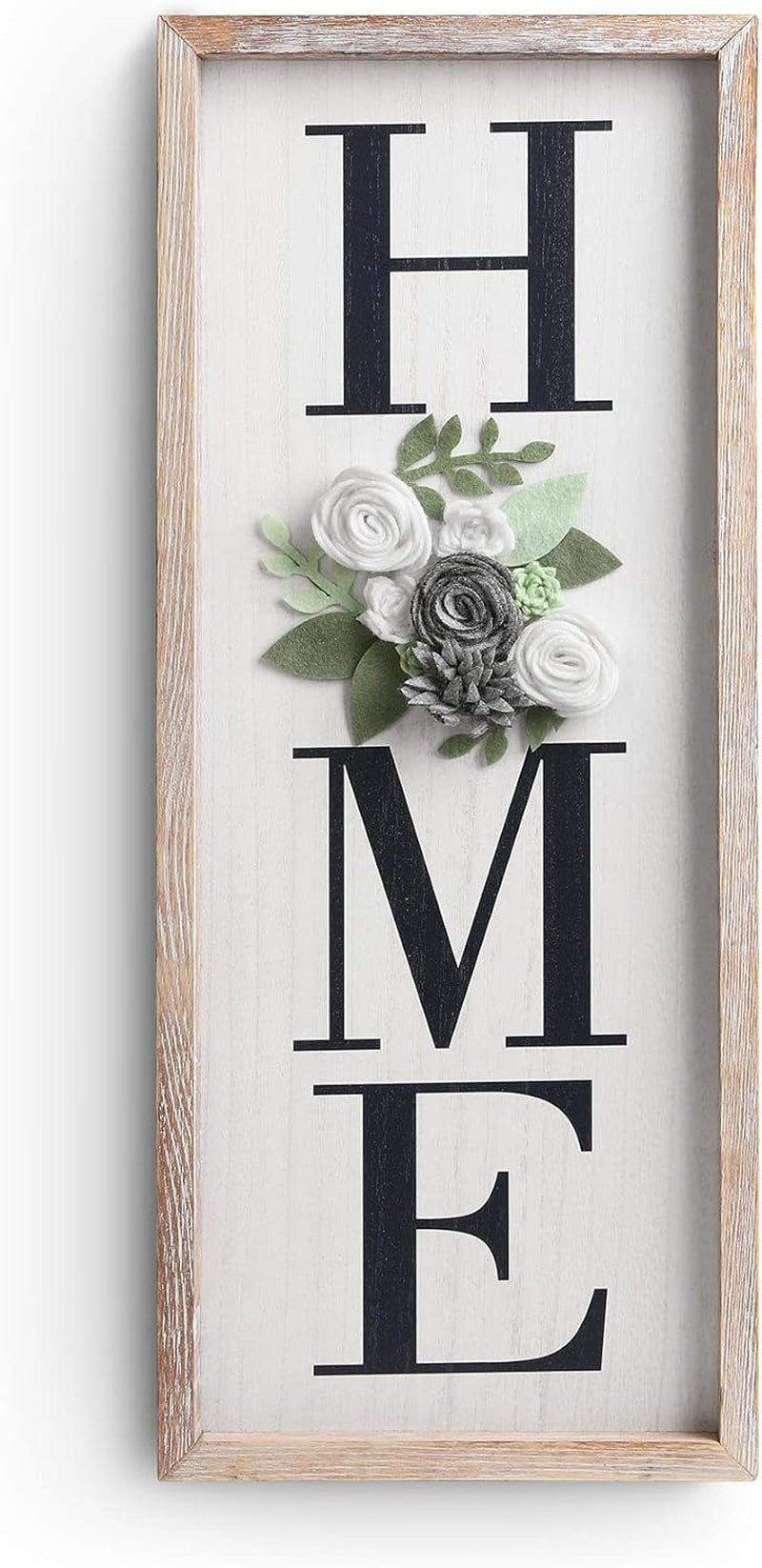 Wall Hanging Decor Home Sign with Felt Flower, Rustic Wooden Hanging Letters Decorative, Wood Vertical Wall Plaque Wall Decor Signs for Living Room House Housewarming Gift, Rustic Brown