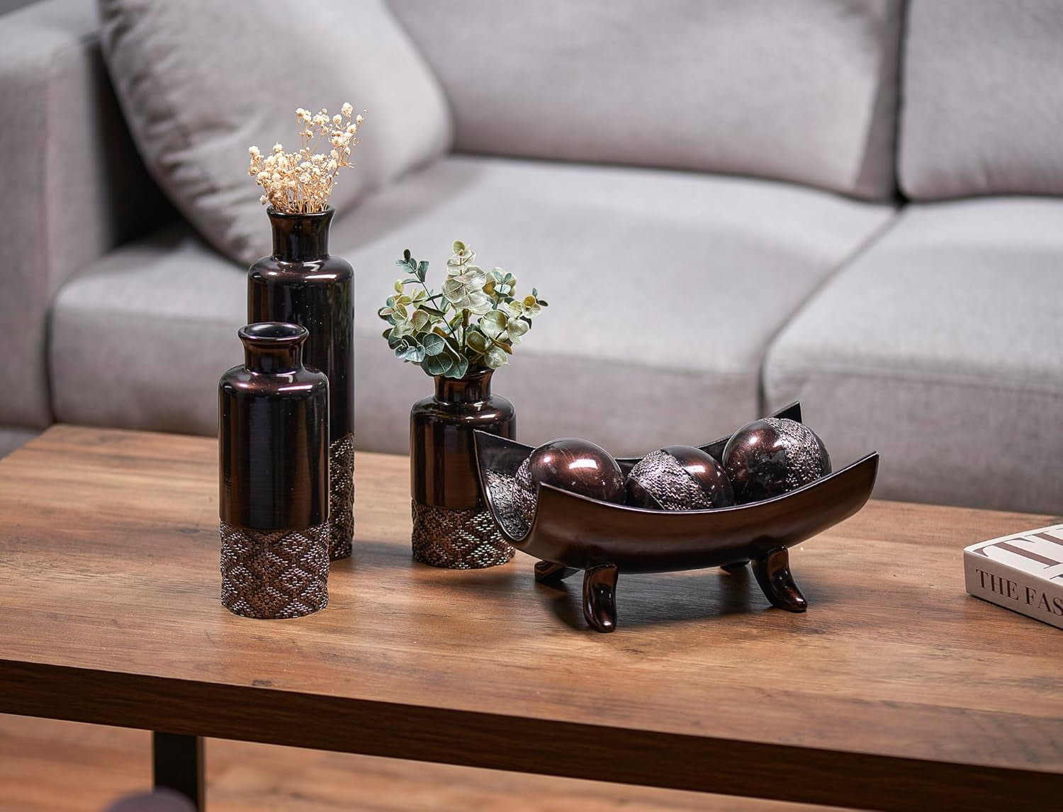 Dublin Brown Vases - Set of 3 Vases - Table Centerpieces for Dining Room, Kitchen Décor, Home Decor for Your Living Room, Dining Room, Bedroom, Office, Entry Table or Shelf Decor