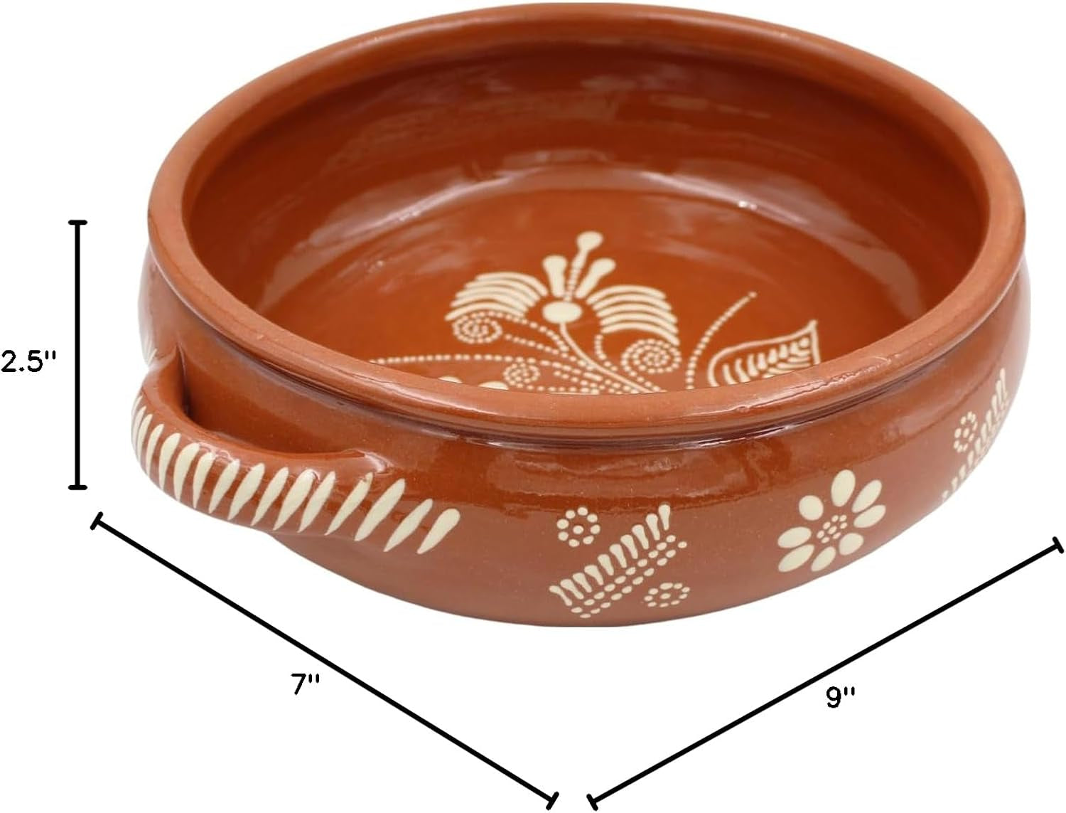 Traditional Portuguese Hand-Painted Vintage Clay Terracotta Cooking Pot Cazuela (N.2 7" Diameter)