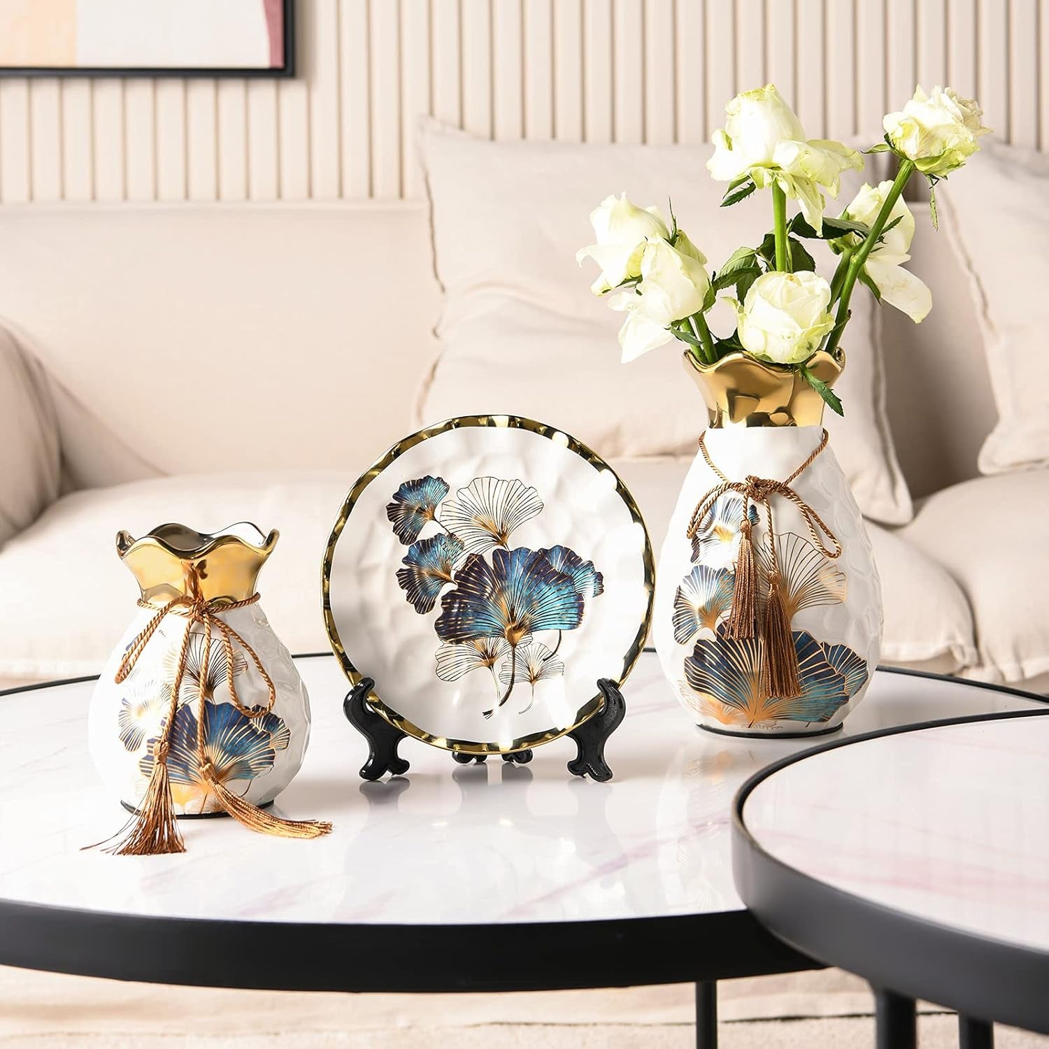 Ceramic Vases Set of 3 for Home Decor White Ceramic Vase Set Flower Vases Minimalist Nordic Boho Ins Style for Wedding Dinner Table Party Living Room Office Bedroom…