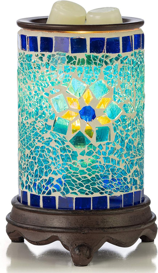 Wall Plug-In Wax Warmer for Scented Wax Mosaic Glass Sapphire and Gold Electric Home Fragrance Warmer for Essential Oils Candle Wax Melts and Tarts Scent Warmer Night Light