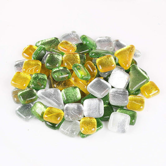 200 G Gold Leaf Gilding Mosaic Tiles for Crafts Purple Assorted Color Glass Glitter Mosaic Supplies Pieces Bulk Assorted Shape Triangle Diamond - Yellow Green Mix