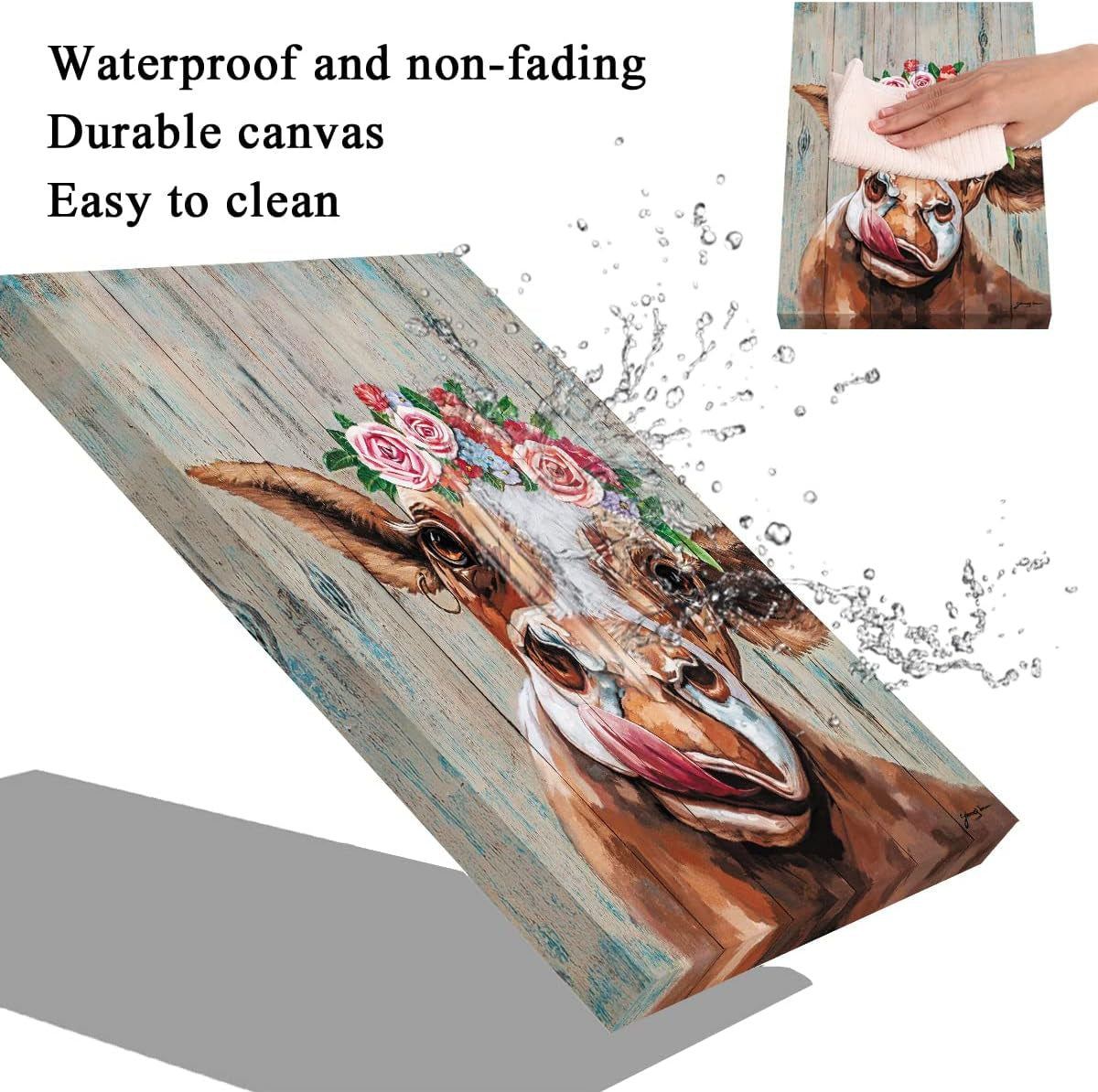 Large Cow Pictures Wall Decor Farmhouse Cute Cow Painting Canvas Wall Art Rustic Country Cow Print Home Picture Decor for Bathroom Kitchen Bedroom 16" X 24"