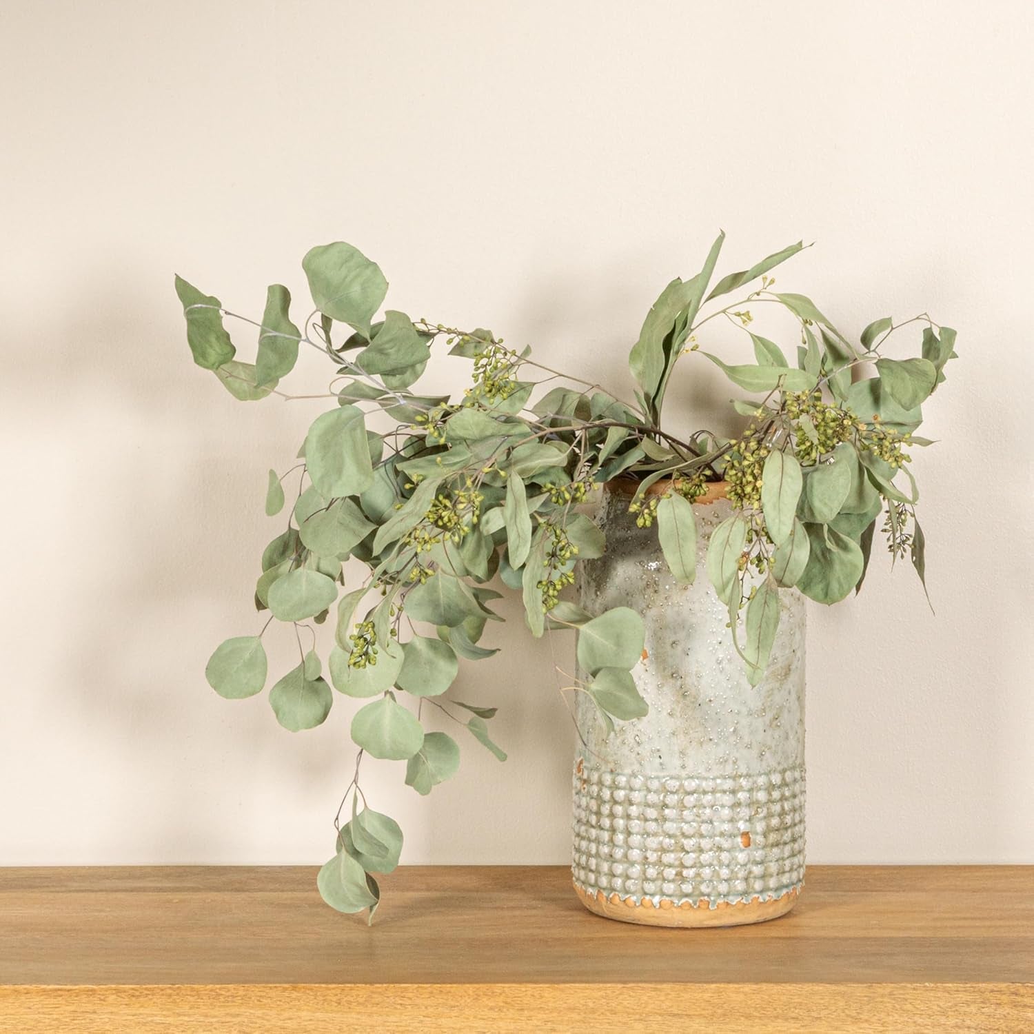 round Terra-Cotta Hobnail Planter Vase with Heavily Distressed Finish, Grey