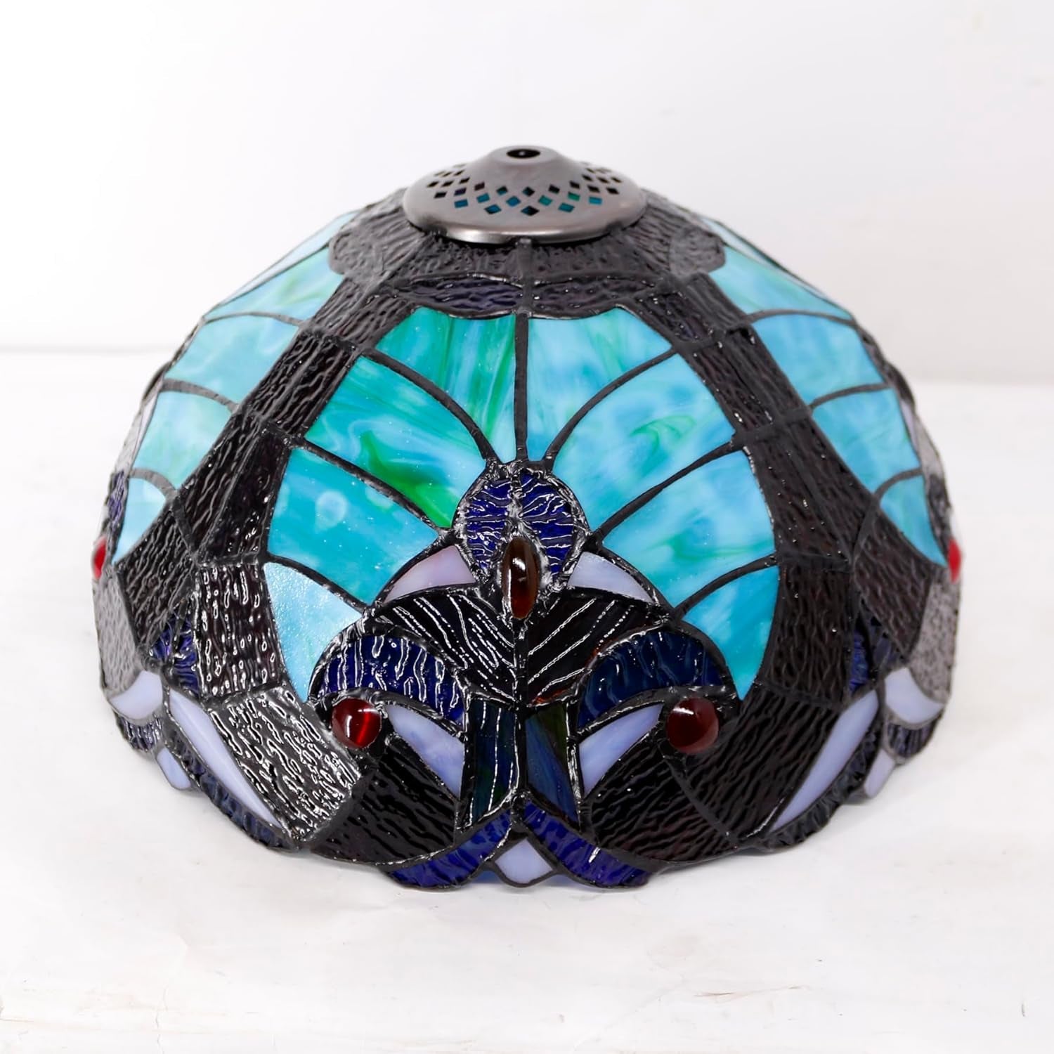 Tiffany Style Lamp Green Liaison Stained Glass Bedside Table Lamp Reading Desk Light 12X12X18 Inches Decor Nightstand Bedroom Living Room Home Office S160G Series