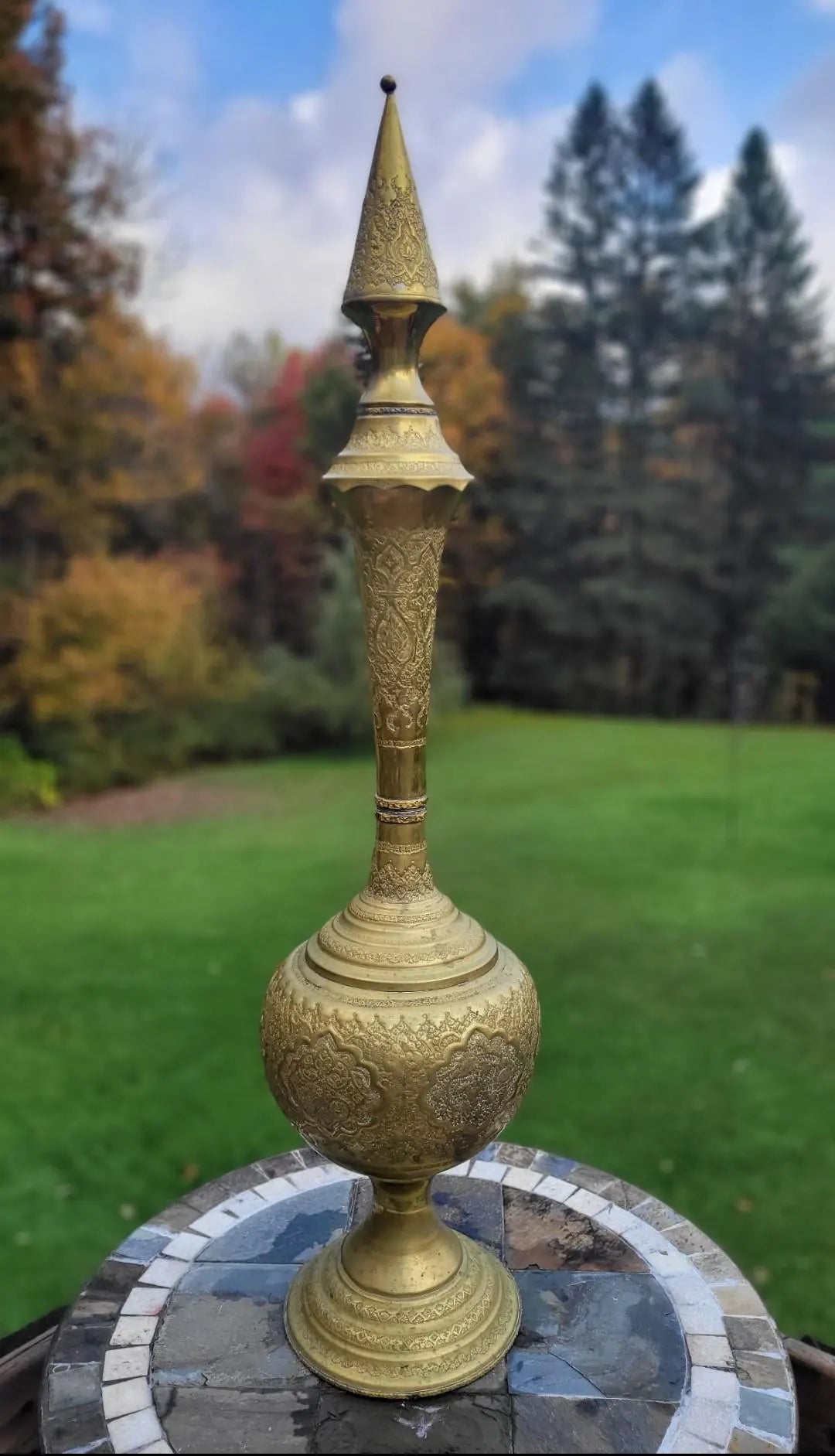 Antique Rajhastani Brass Oversized Mughal Bottle Urn. Indian Art Mid Century. 38"