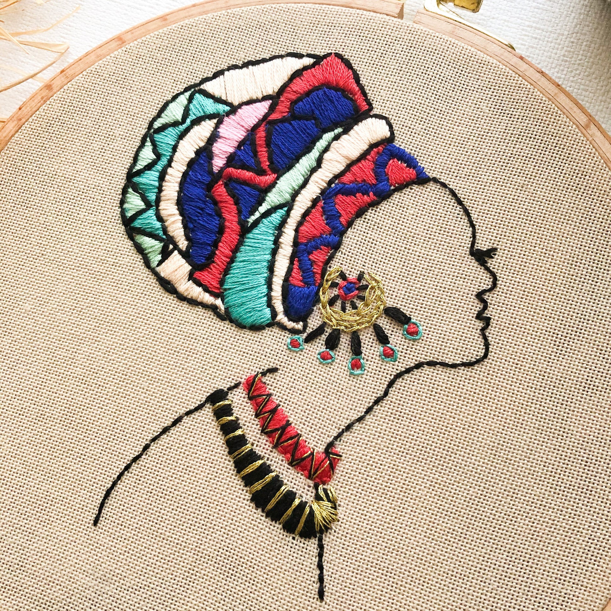 African Girl Embroidery Kit. Hand Embroidery Hoop Art. Line Art Embroidery. Modern Embroidery. Adults Craft. DIY. Embroidery Hoop.
