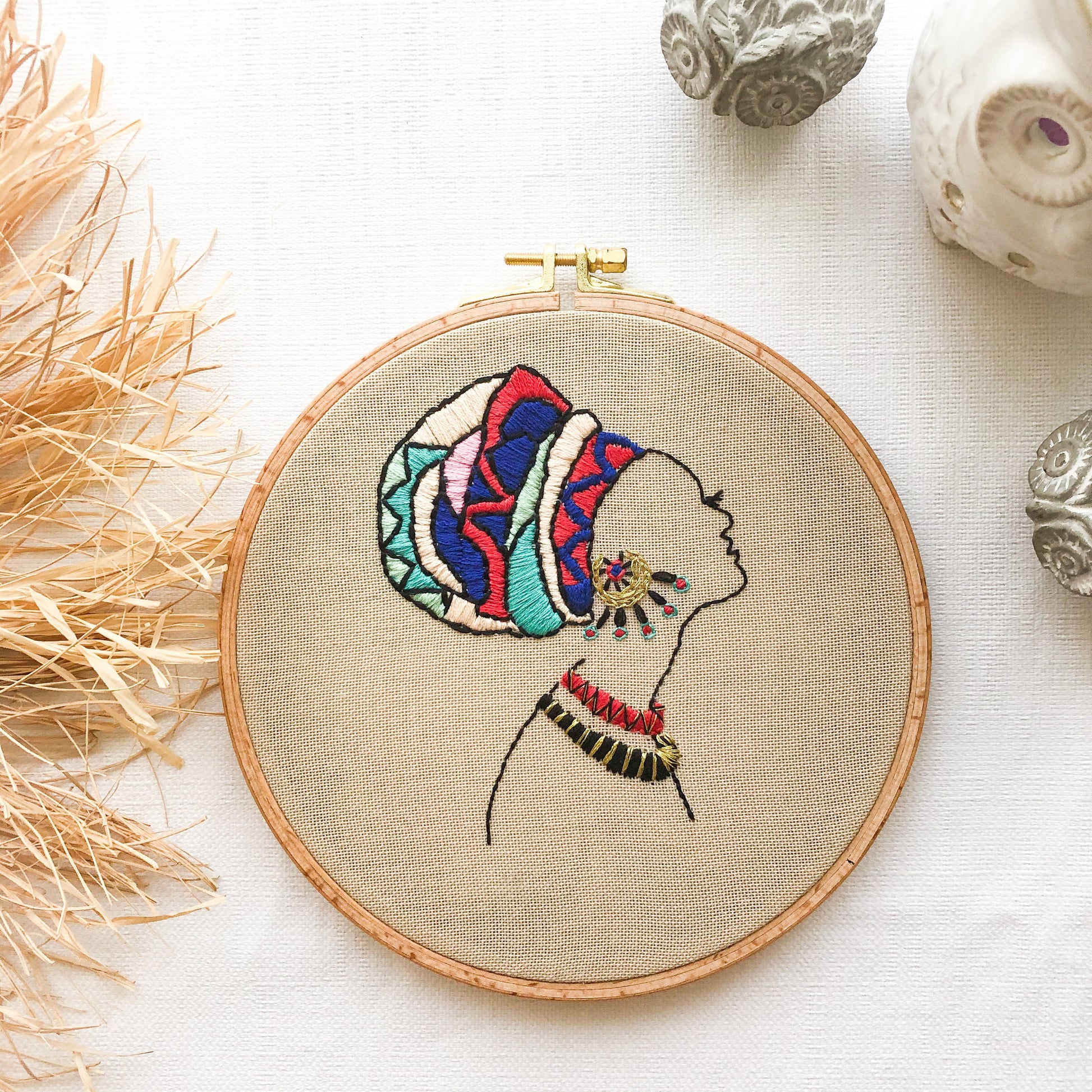 African Girl Embroidery Kit. Hand Embroidery Hoop Art. Line Art Embroidery. Modern Embroidery. Adults Craft. DIY. Embroidery Hoop.