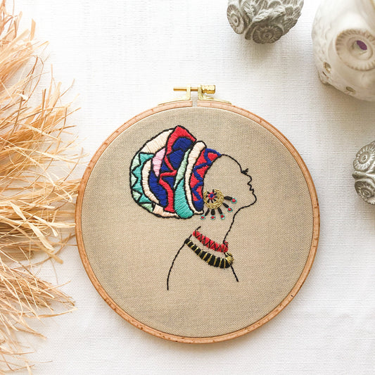 African Girl Embroidery Kit. Hand Embroidery Hoop Art. Line Art Embroidery. Modern Embroidery. Adults Craft. DIY. Embroidery Hoop.