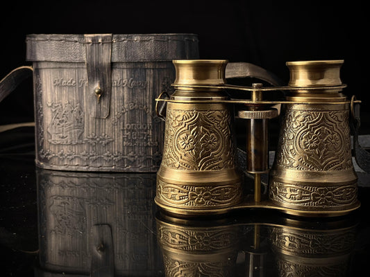 Antique Brass Binoculars with Leather Case - Vintage Nautical Decor - Fully Functional - Perfect Gift for Travelers, Handmade Gift for Mom