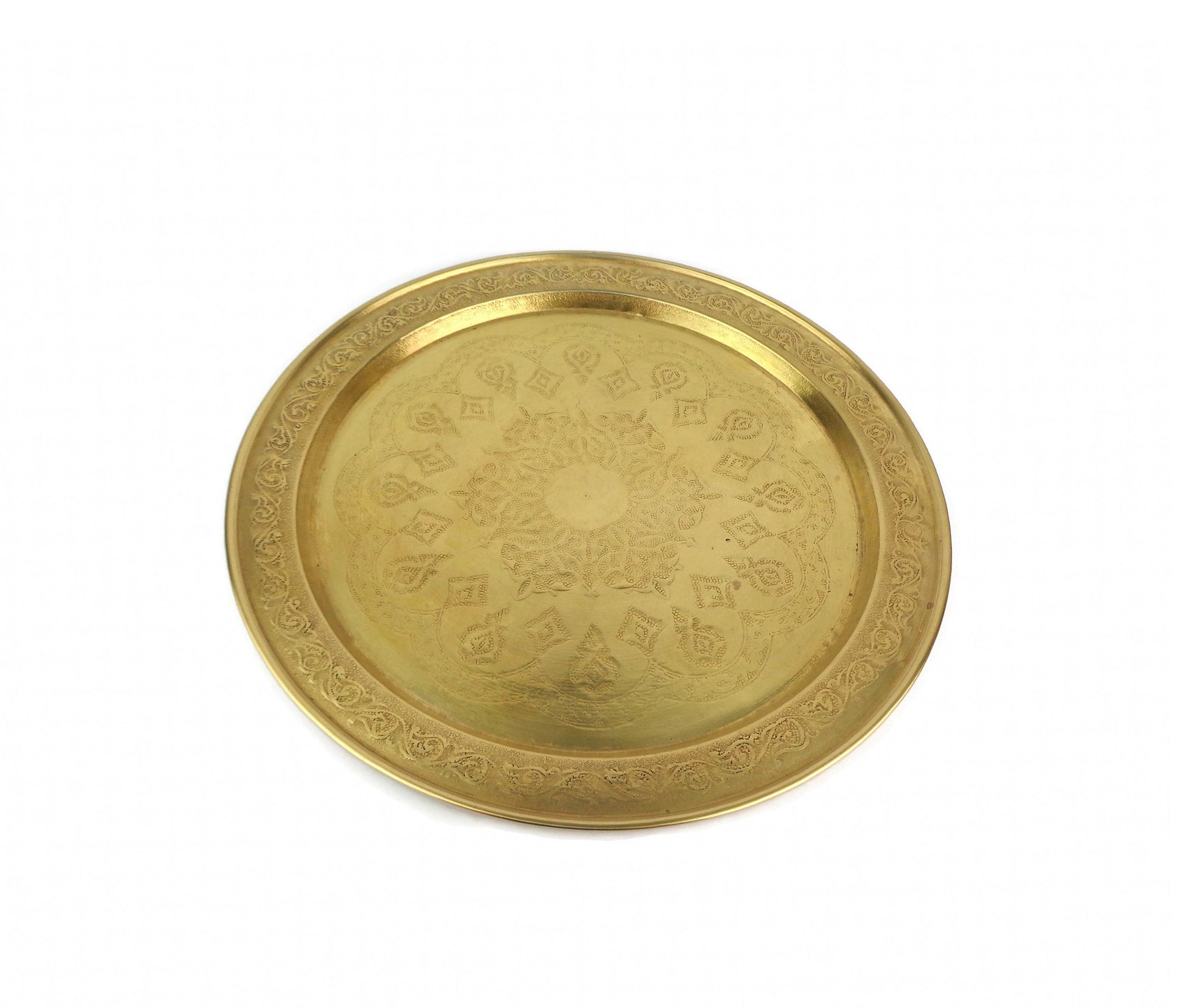 Antique Brass Coffee Set with Tray, Vintage Arabic Coffee Set, Engraved Moroccan Set with Tray and Pot