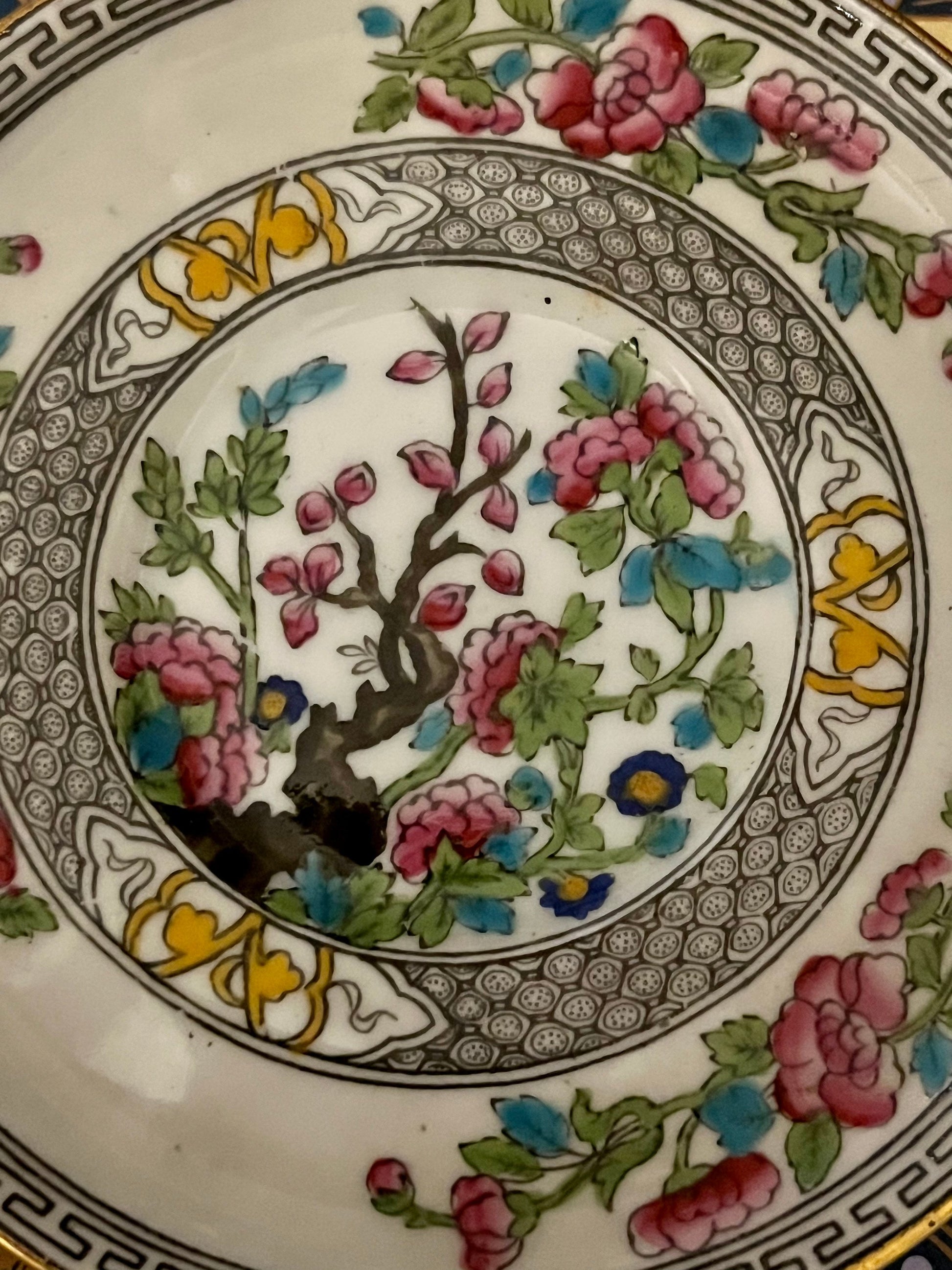 Beautiful Set of Four Antique Aynsley Indian Tree Demitasse Cups and Saucers