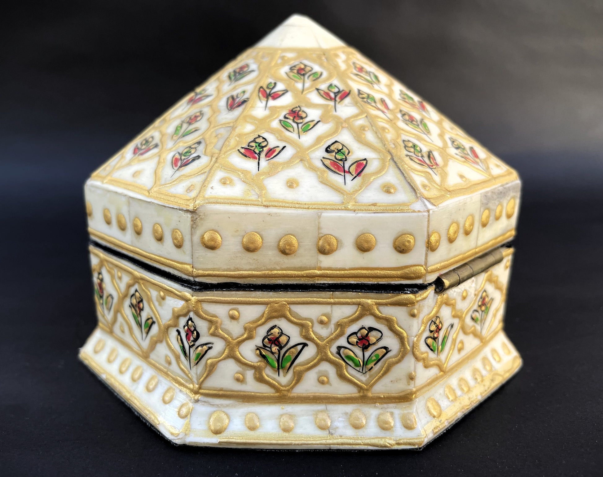 Handmade Jewellery Box Octagonal Rajasthan India Hand Painted Folk Art