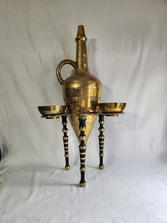 Wonderful Large 23 Inch Hand Crafted Saudi Arabian Amphora Etched Brass Pitcher Set