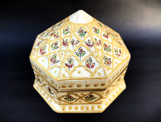 Handmade Jewellery Box Octagonal Rajasthan India Hand Painted Folk Art