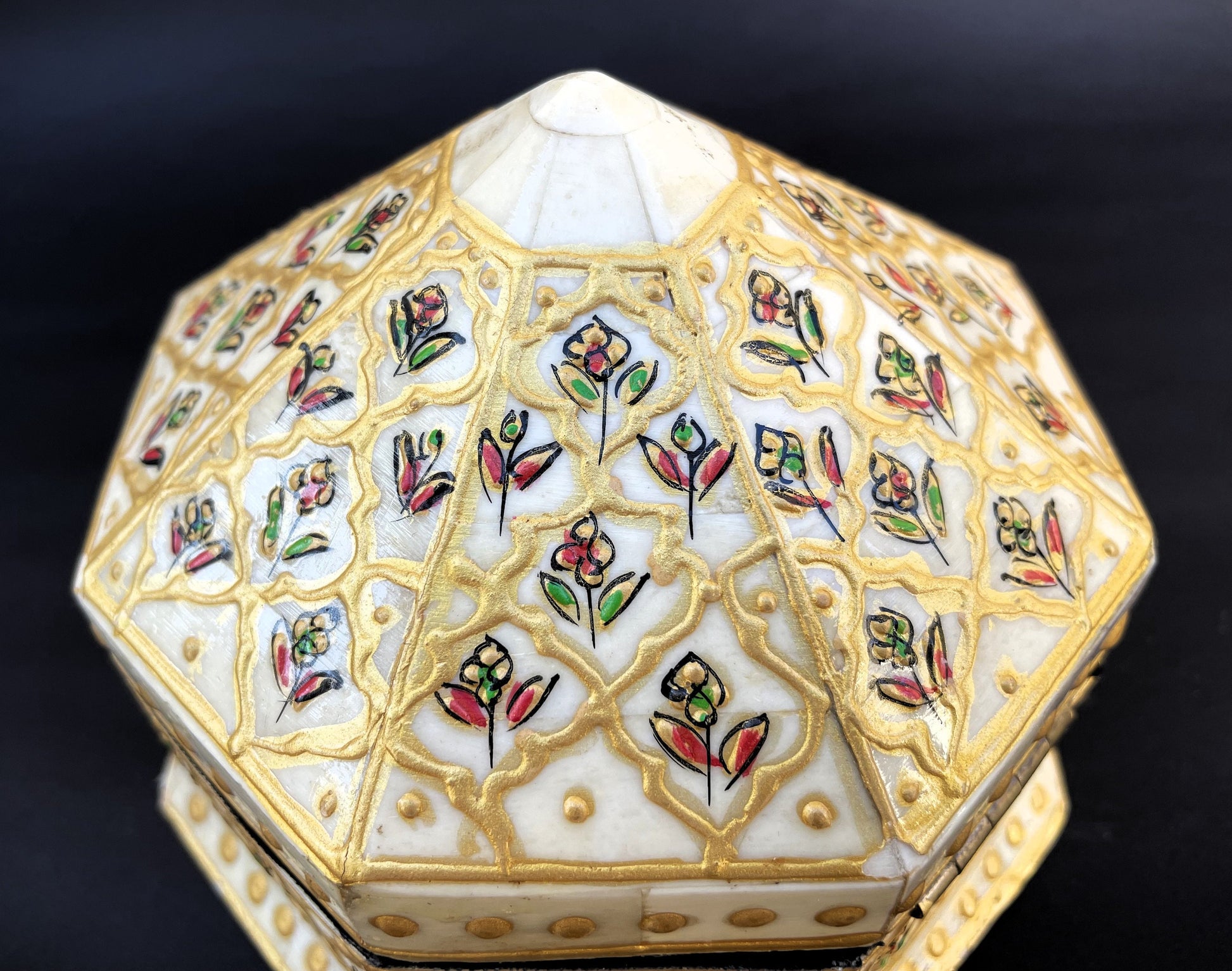 Handmade Jewellery Box Octagonal Rajasthan India Hand Painted Folk Art