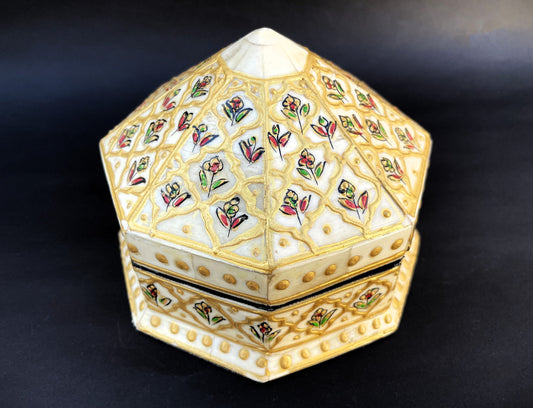 Handmade Jewellery Box Octagonal Rajasthan India Hand Painted Folk Art