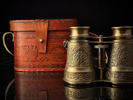 Antique Brass Binoculars with Leather Case - Vintage Nautical Decor - Fully Functional - Perfect Gift for Travelers, Handmade Gift for Mom