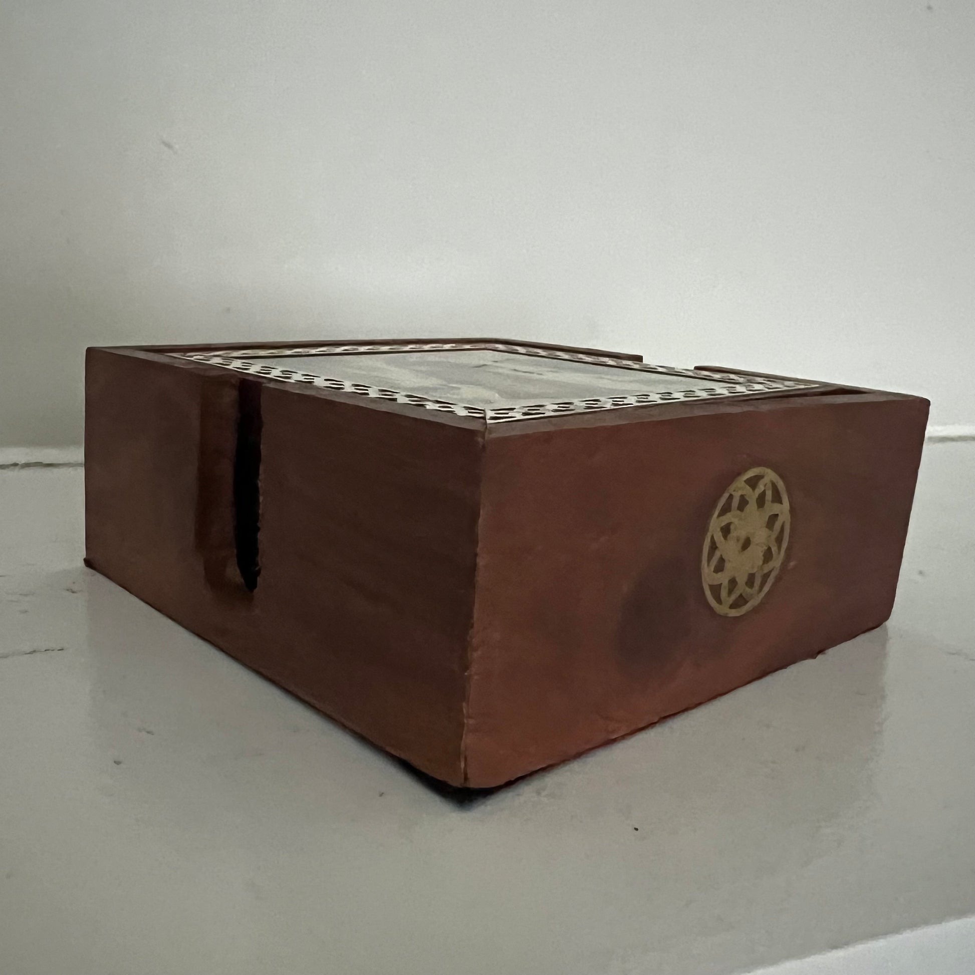 Rajput Princess Bani Thani Wooden Gemstone Coaster Set Small Brass Framed Indian Rajasthani Art Coaster Set of 6 Glass Cover Velvet Lined